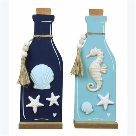 YOUNGS Wood Nautical Shaped Bottle with Beads & Tassel Accent Tabletop, 2 Assorted Color 62287